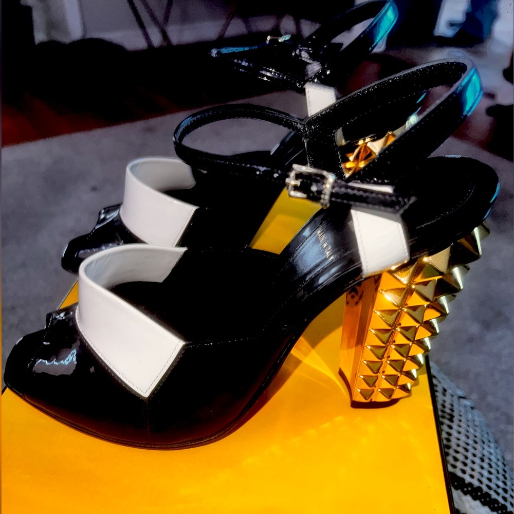 Authentic Fendi chunky peep toe heels w/box and accessories.